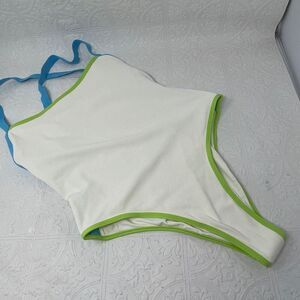 L Space Cream Blue Green Baewatch Colorblock Ribbed One Piece Swimsuit Large NWT